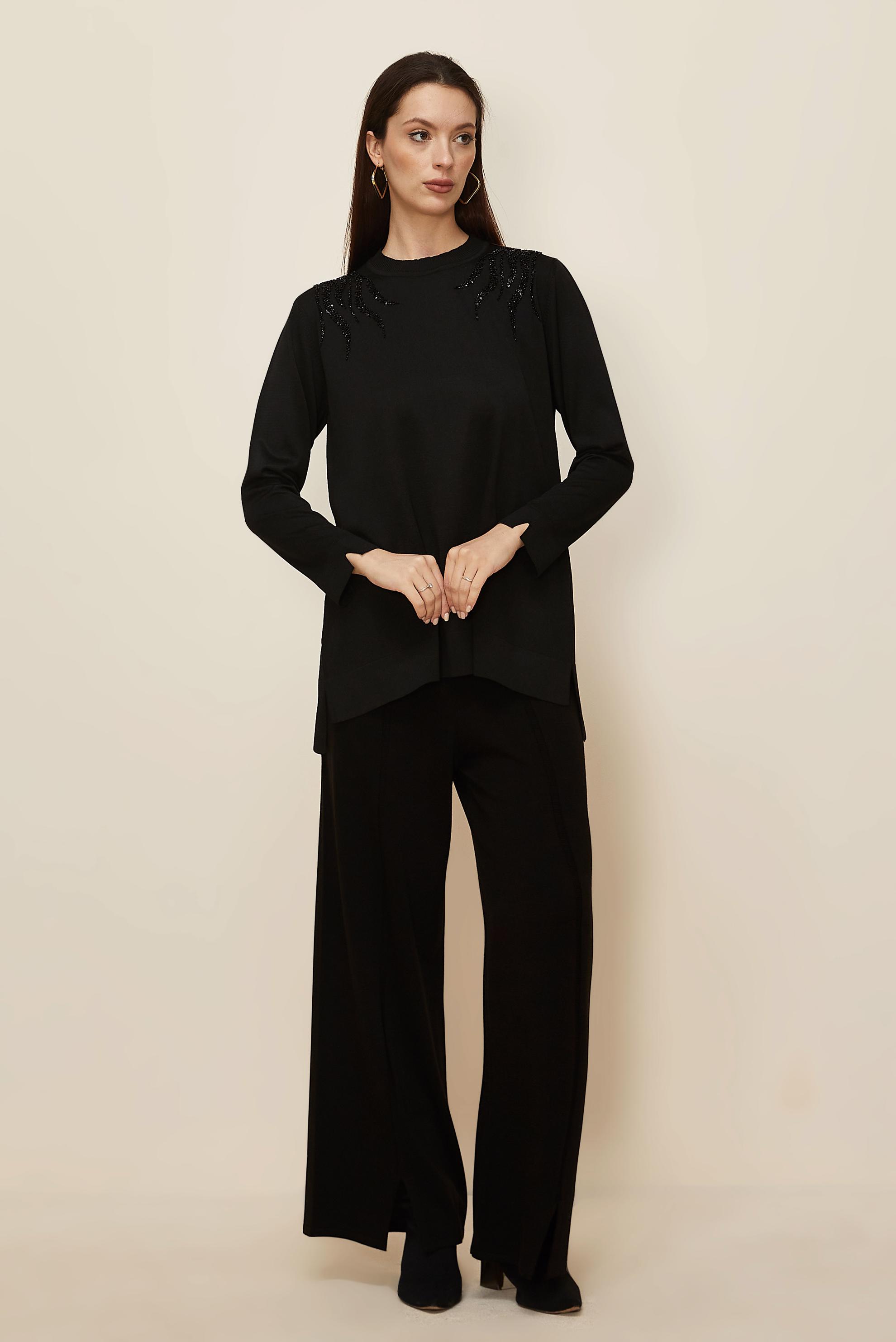 Tesettür giyim SİYAH BONCUK İŞLEMELİ TRİKO TUNİK 45906