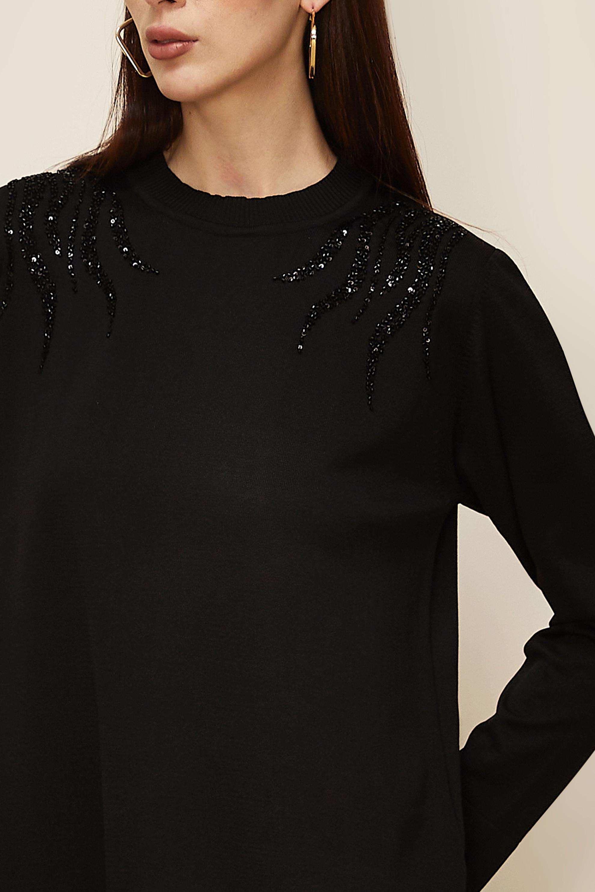 Tesettür giyim SİYAH BONCUK İŞLEMELİ TRİKO TUNİK 45906