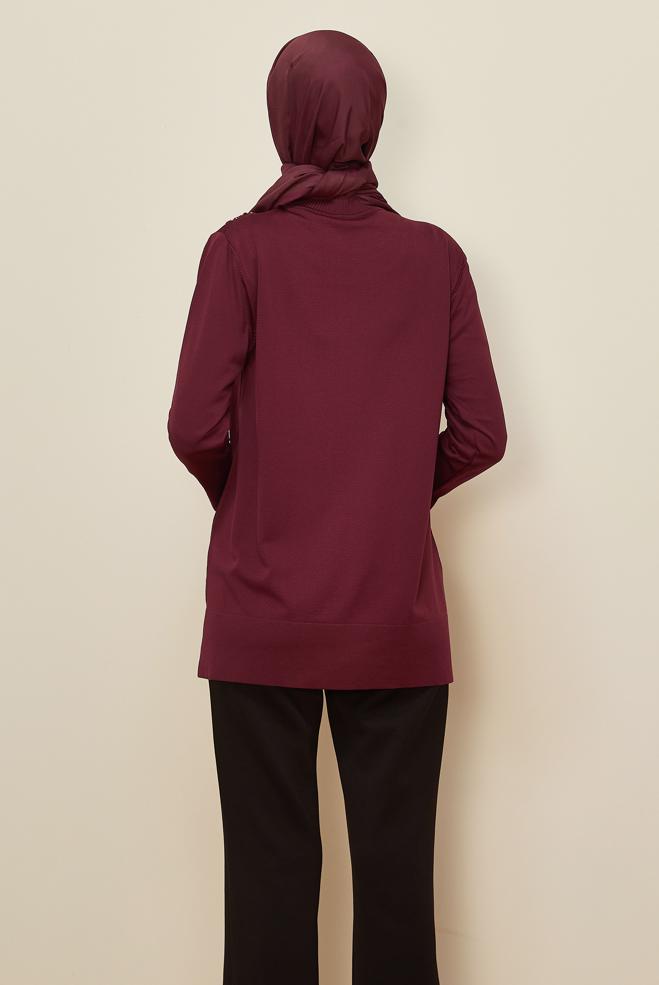 Tesettür giyim BORDO BONCUK İŞLEMELİ TRİKO TUNİK 45906 - ALVİNA