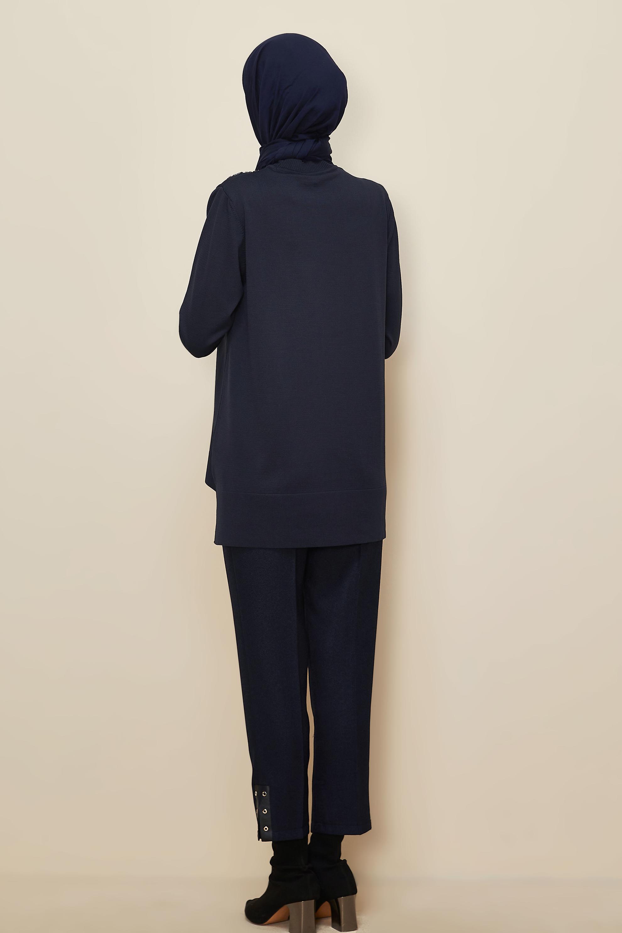 Tesettür giyim LACİVERT BONCUK İŞLEMELİ TRİKO TUNİK 45906