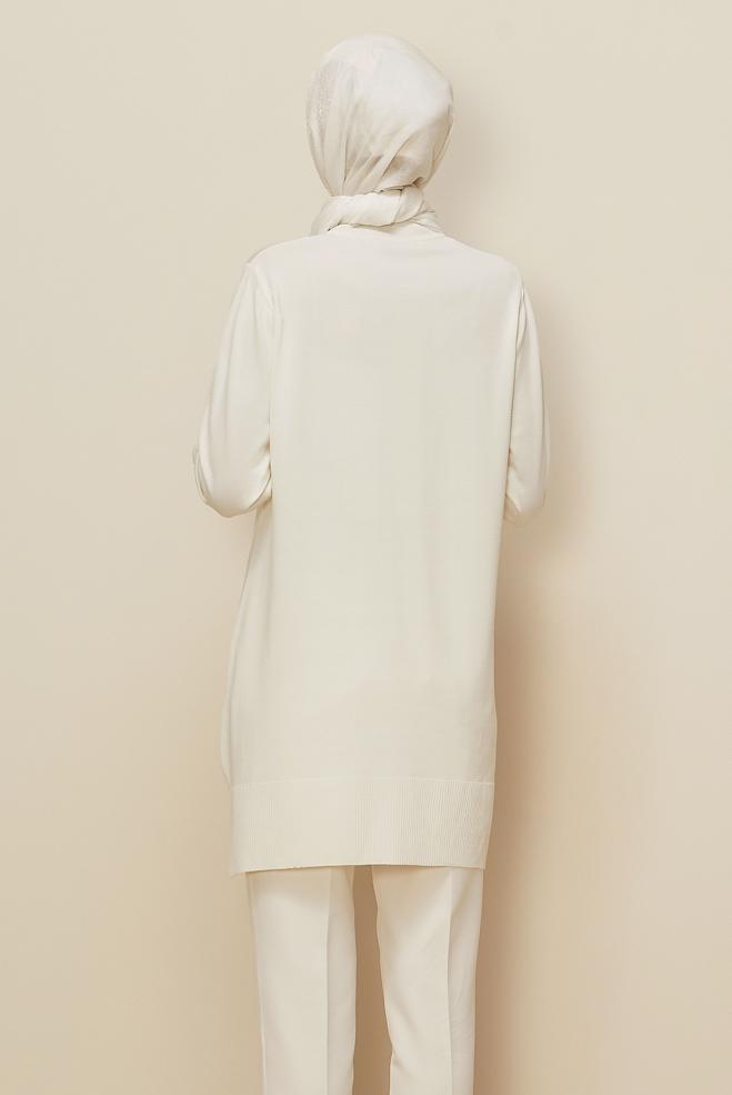 Hijab clothing WHITE BEAD EMBROIDERED KNITWEAR TUNIC 45907 - ALVİNA