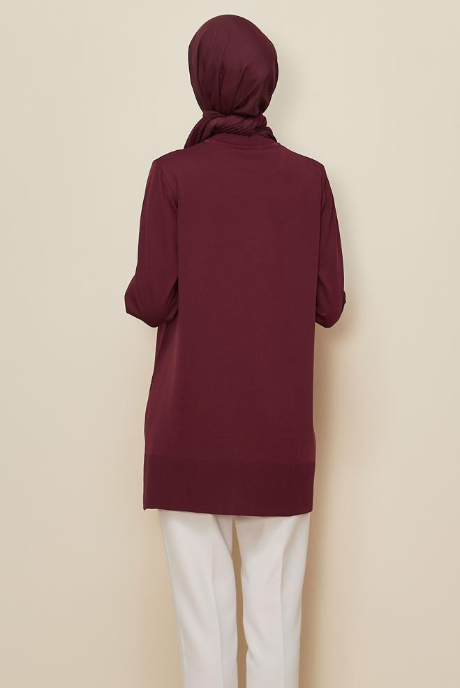 Hijab clothing CLARET RED BEAD EMBROIDERED KNITWEAR TUNIC 45907 - ALVİNA