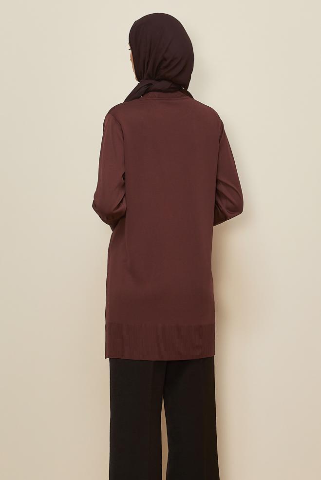 Hijab clothing BROWN BEAD EMBROIDERED KNITWEAR TUNIC 45907 - ALVİNA