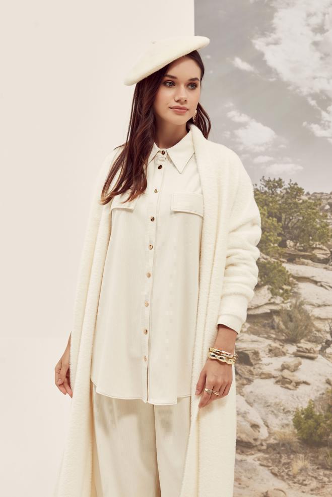 Tesettür giyim BEYAZ TRİKO HIRKA 45925 - ALVİNA