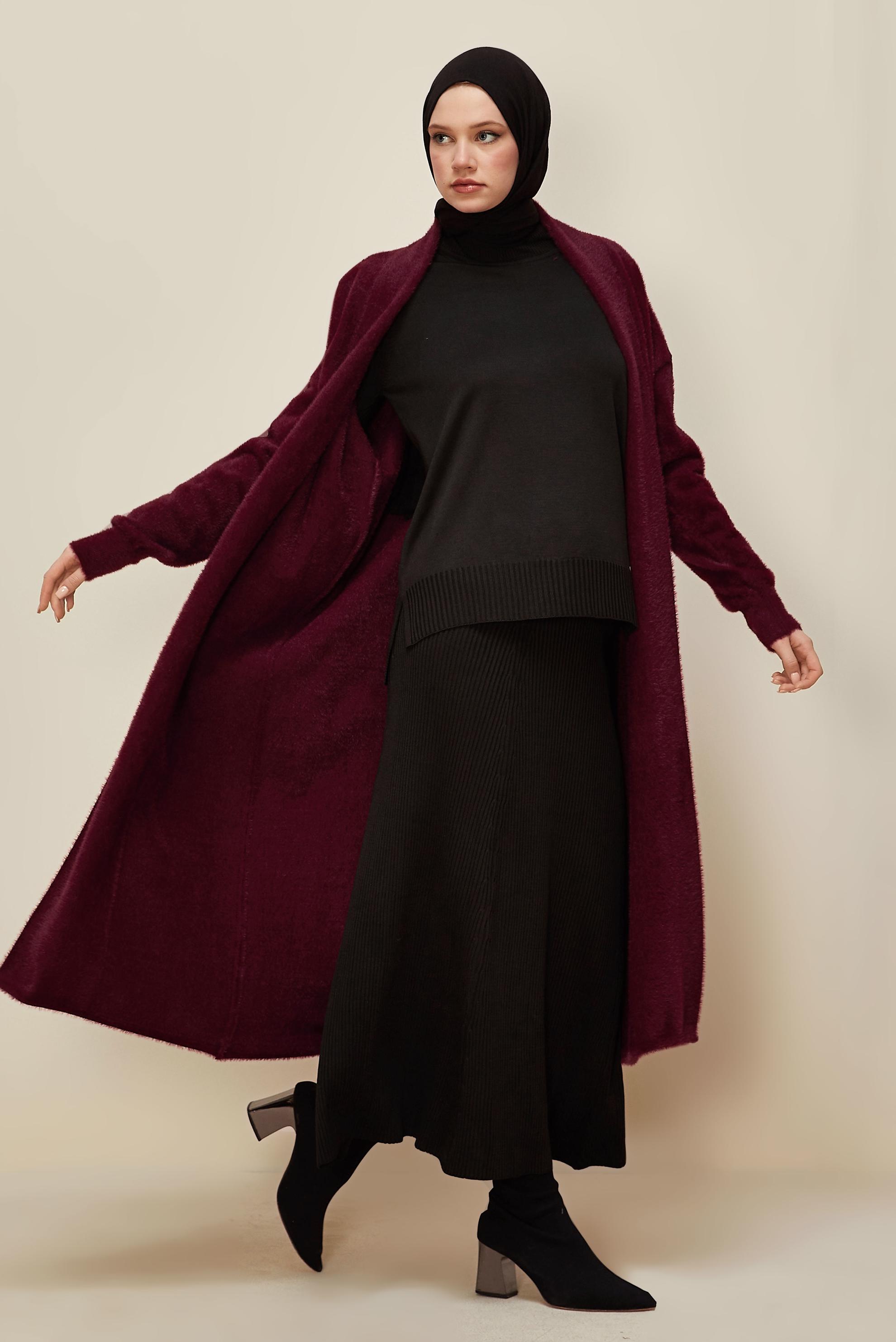 Tesettür giyim BORDO TRİKO HIRKA 45925