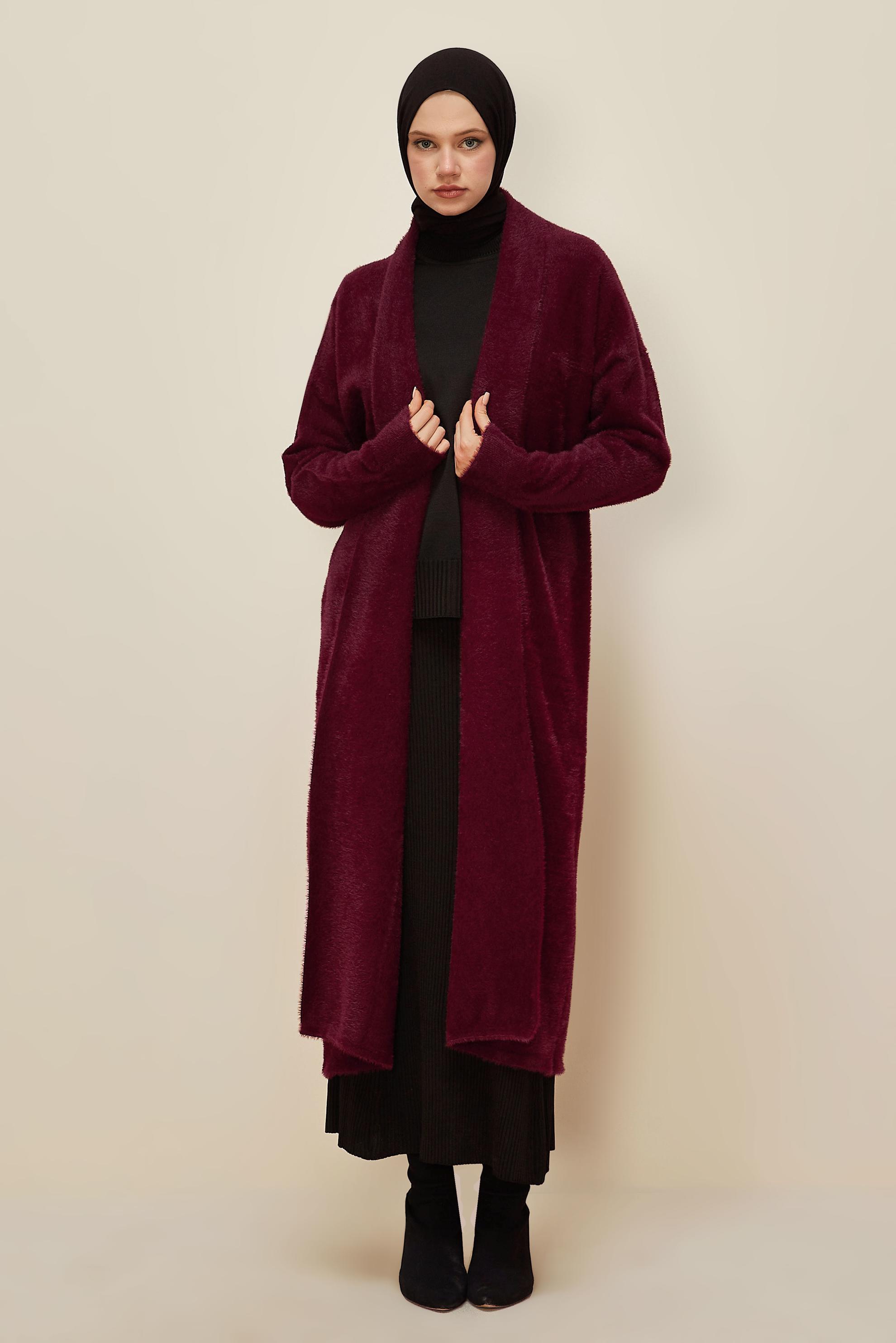 Tesettür giyim BORDO TRİKO HIRKA 45925
