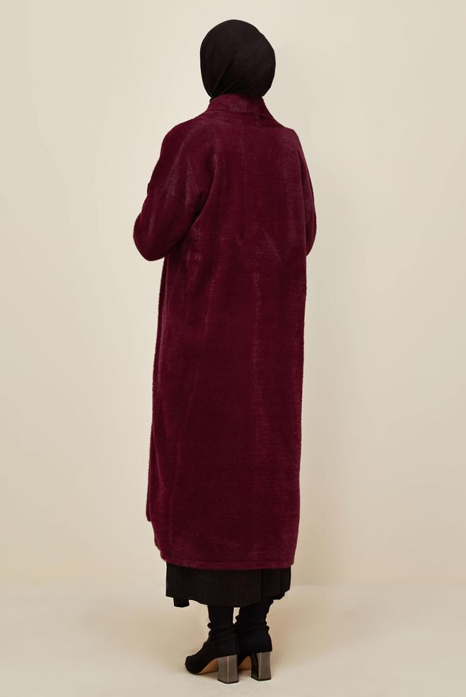 Tesettür giyim BORDO TRİKO HIRKA 45925 - ALVİNA