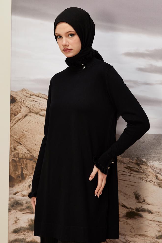 Vêtements hijab NOIR TUNIQUE EN MAILLE 45927 - ALVİNA