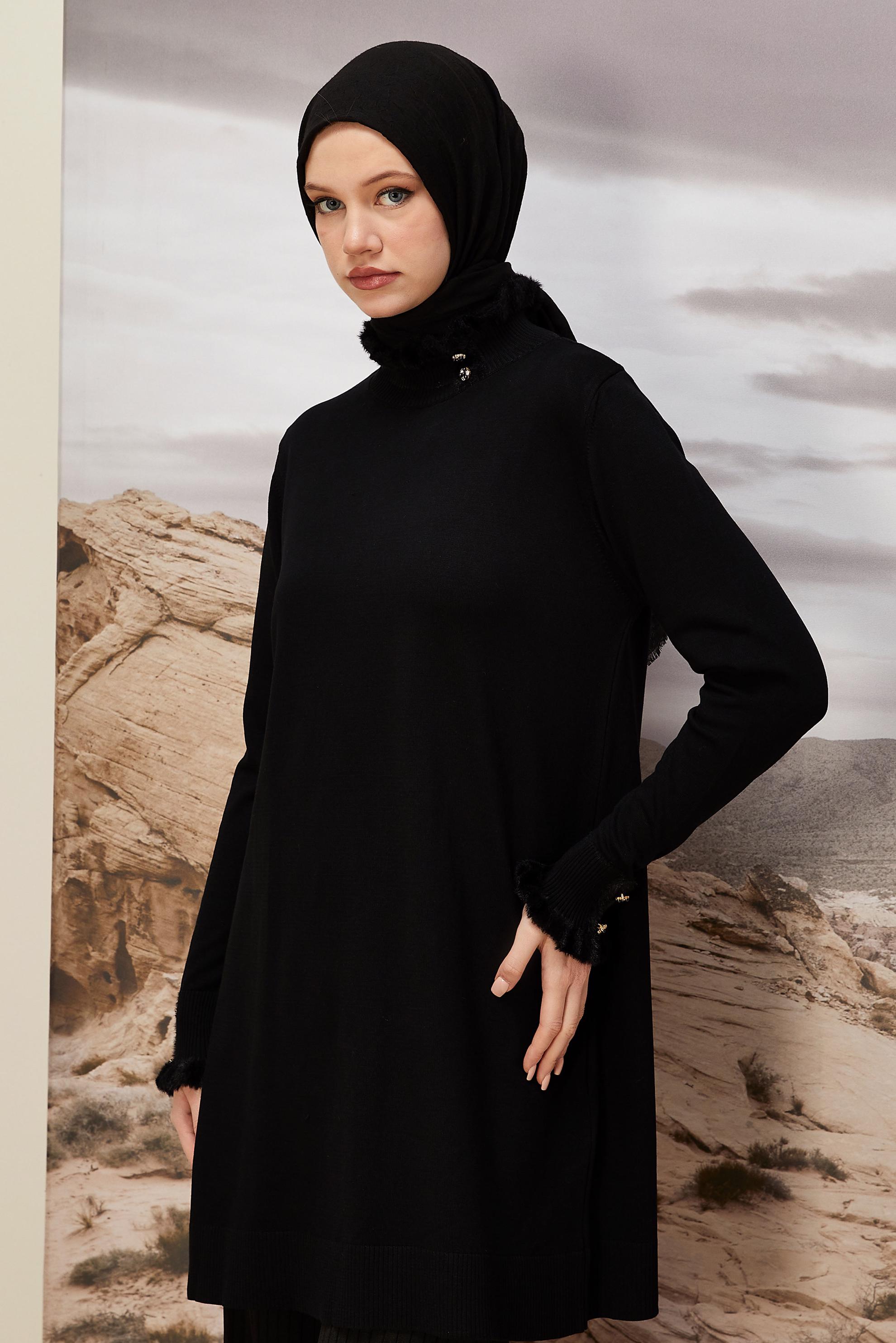 Tesettür giyim SİYAH TRİKO TUNİK 45927