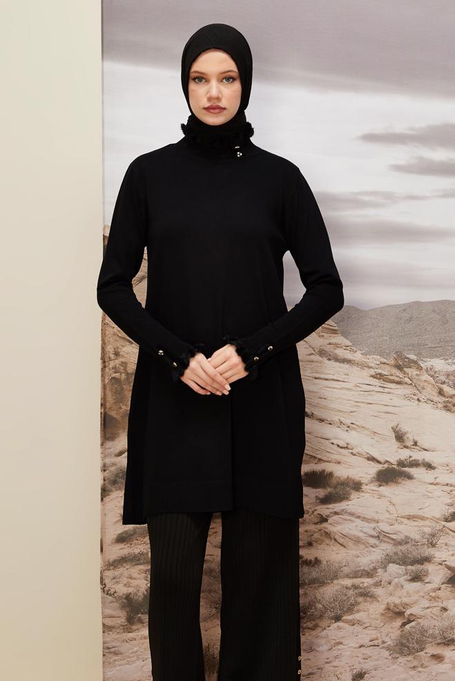 Vêtements hijab NOIR TUNIQUE EN MAILLE 45927 - ALVİNA