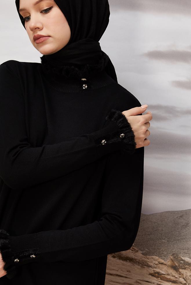 Vêtements hijab NOIR TUNIQUE EN MAILLE 45927 - ALVİNA