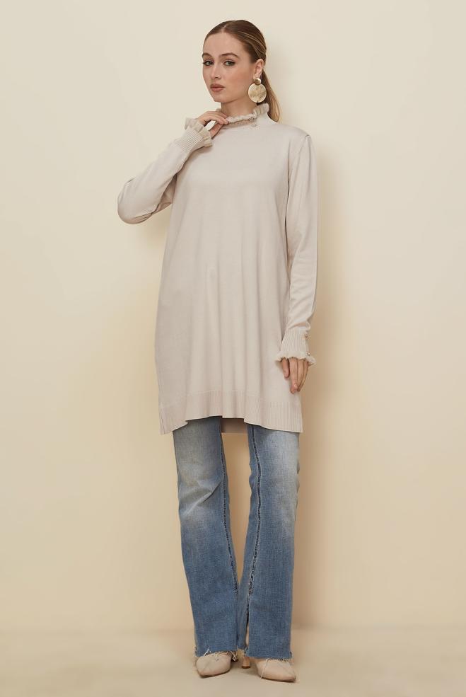 Hijab clothing BEIGE KNITWEAR TUNIC 45927 - ALVİNA