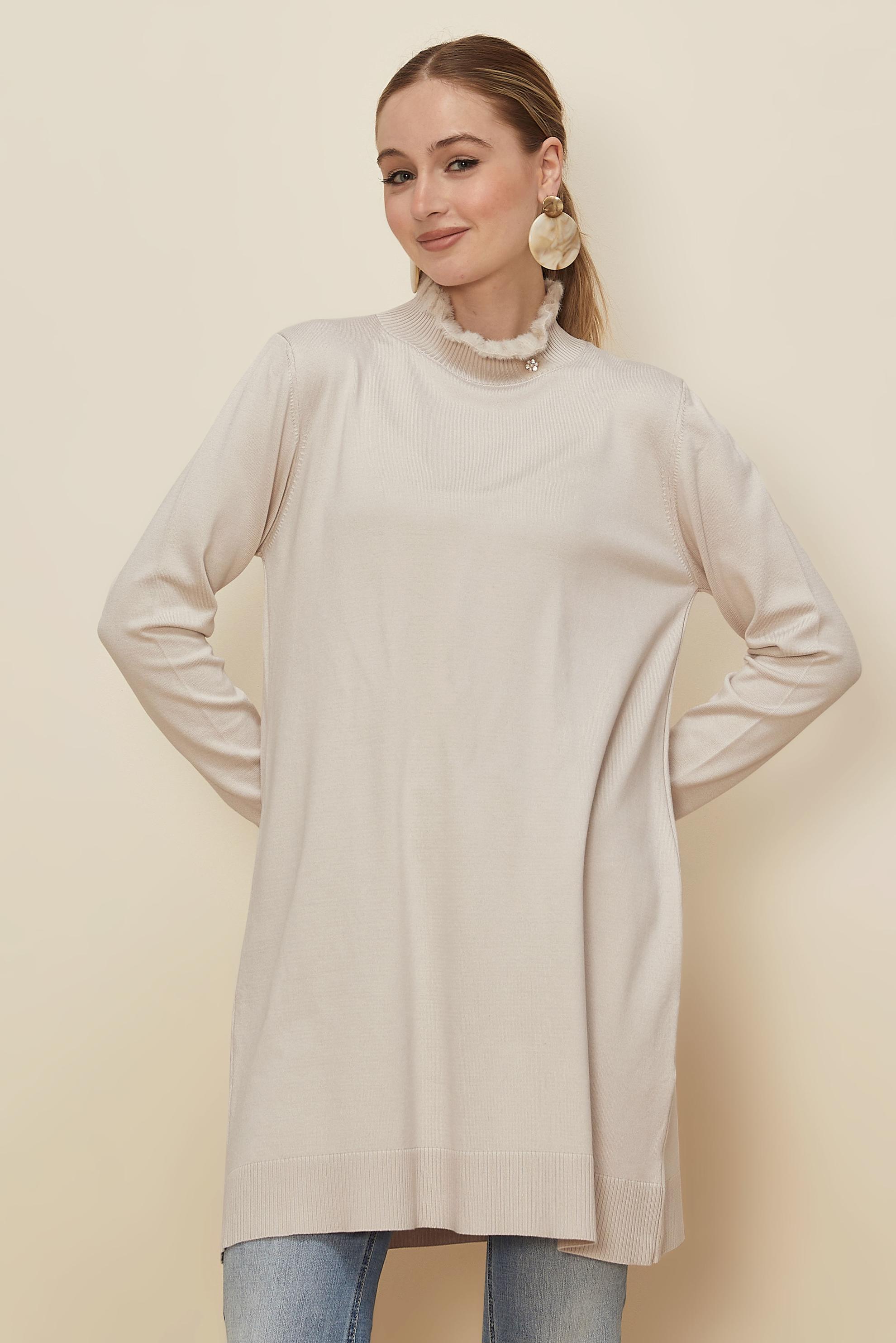 Tesettür giyim BEJ TRİKO TUNİK 45927