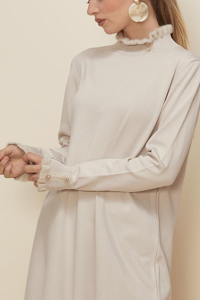 Hijab clothing BEIGE KNITWEAR TUNIC 45927 - ALVİNA