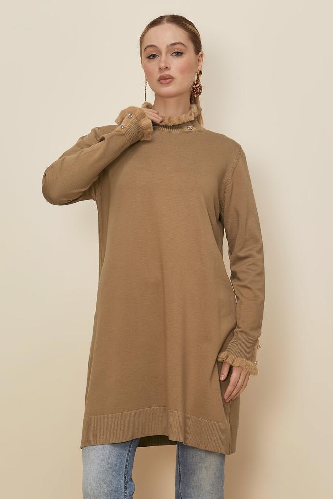 Hijab clothing BROWN KNITWEAR TUNIC 45927 - ALVİNA