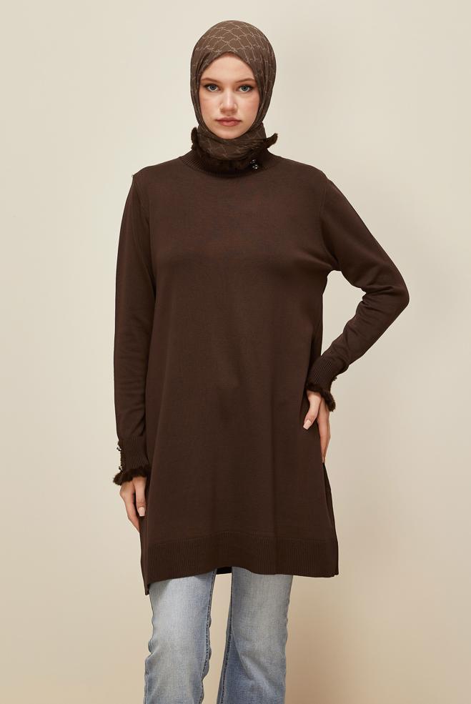 Vêtements hijab BRUN TUNIQUE EN MAILLE 45927 - ALVİNA