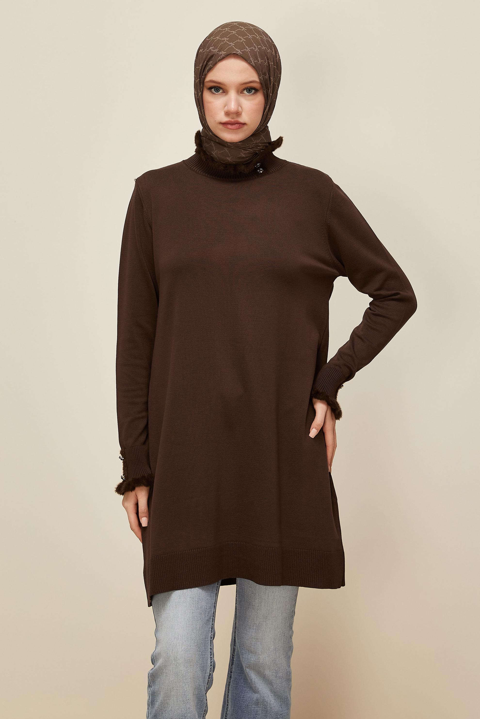 Tesettür giyim KAHVE TRİKO TUNİK 45927