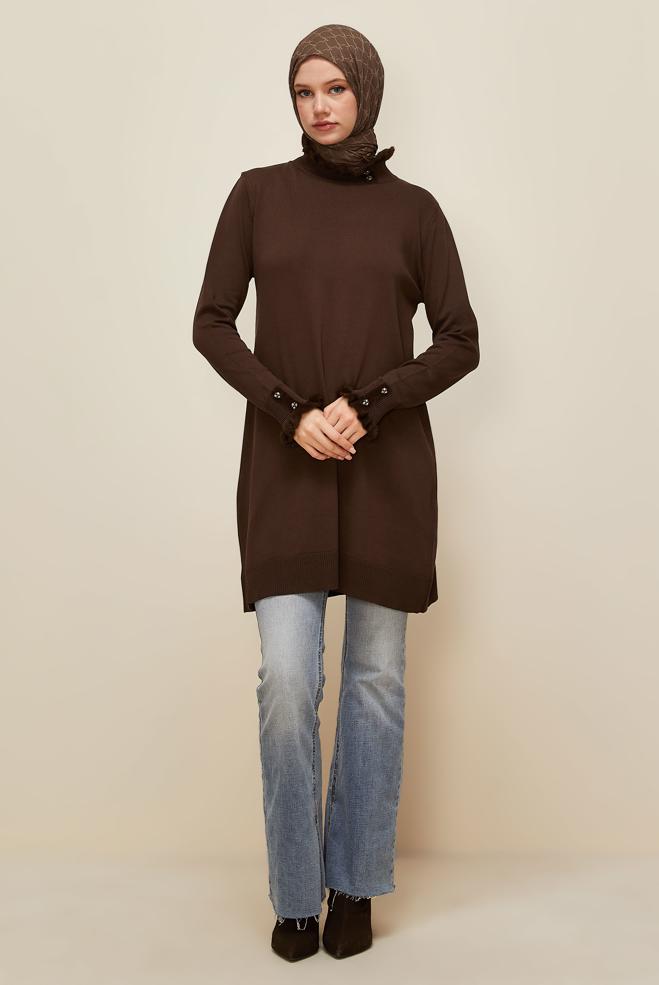 Vêtements hijab BRUN TUNIQUE EN MAILLE 45927 - ALVİNA