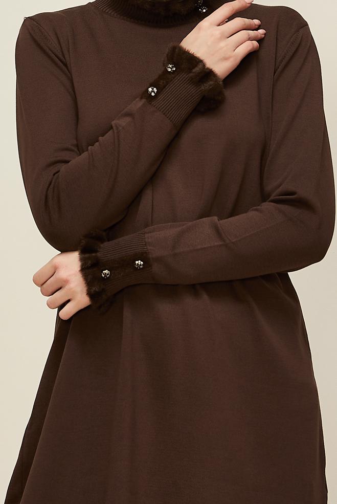 Vêtements hijab BRUN TUNIQUE EN MAILLE 45927 - ALVİNA