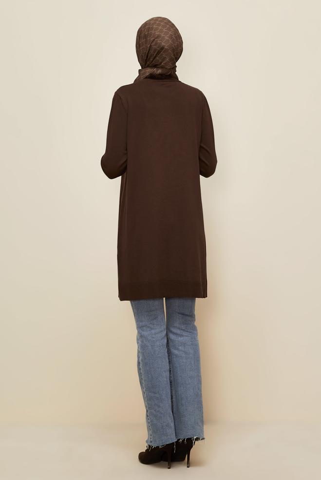 Vêtements hijab BRUN TUNIQUE EN MAILLE 45927 - ALVİNA