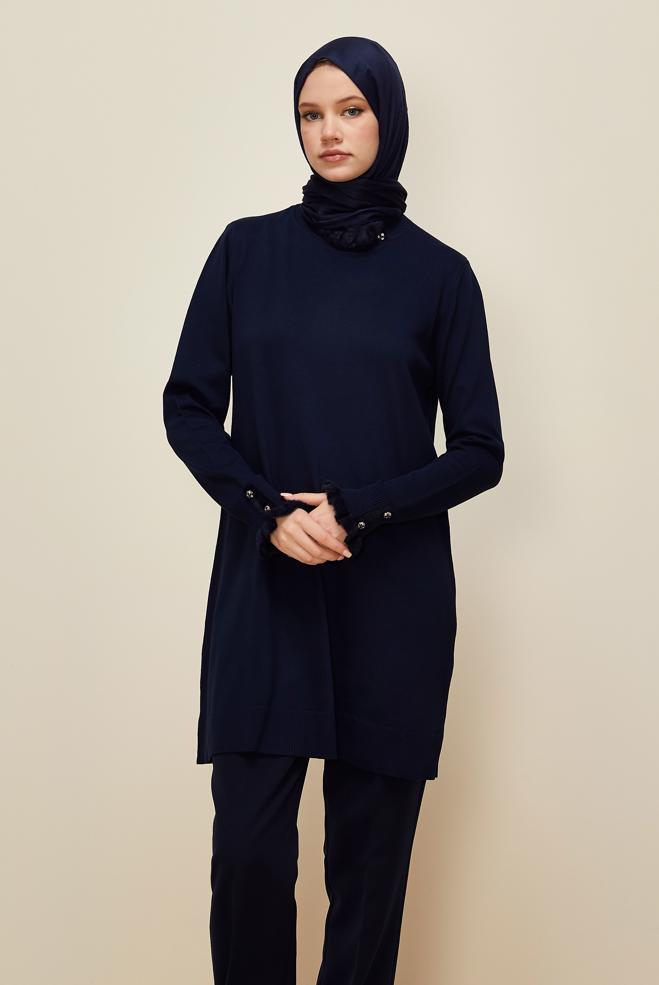 Vêtements hijab BLEU MARINE TUNIQUE EN MAILLE 45927 - ALVİNA