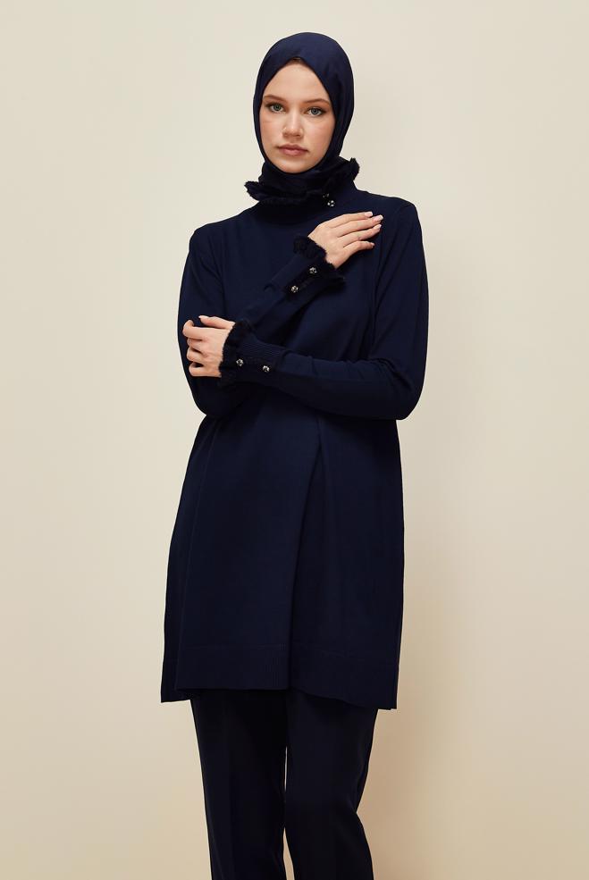 Vêtements hijab BLEU MARINE TUNIQUE EN MAILLE 45927 - ALVİNA