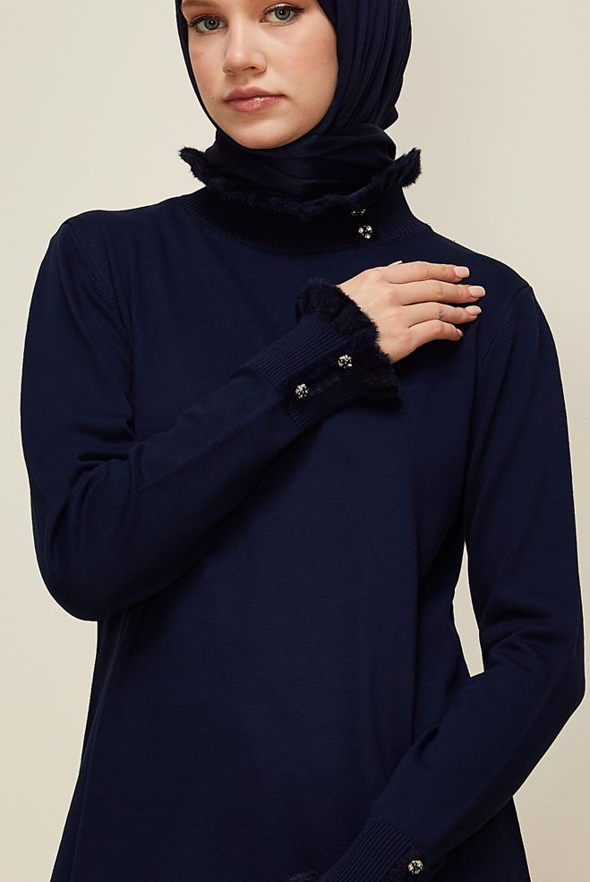 Vêtements hijab BLEU MARINE TUNIQUE EN MAILLE 45927 - ALVİNA