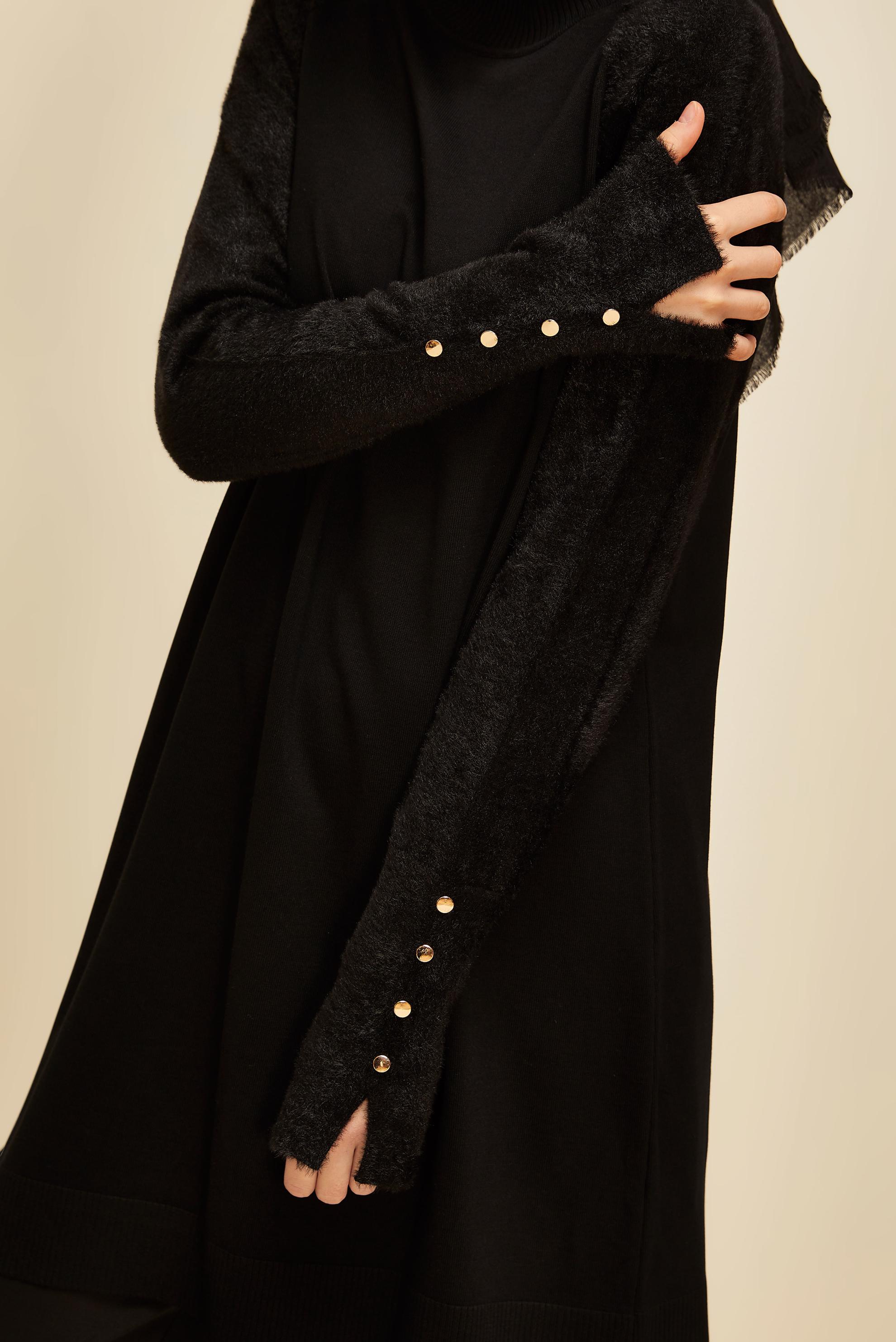 Tesettür giyim SİYAH DÜĞMELİ TRİKO TUNİK 45929