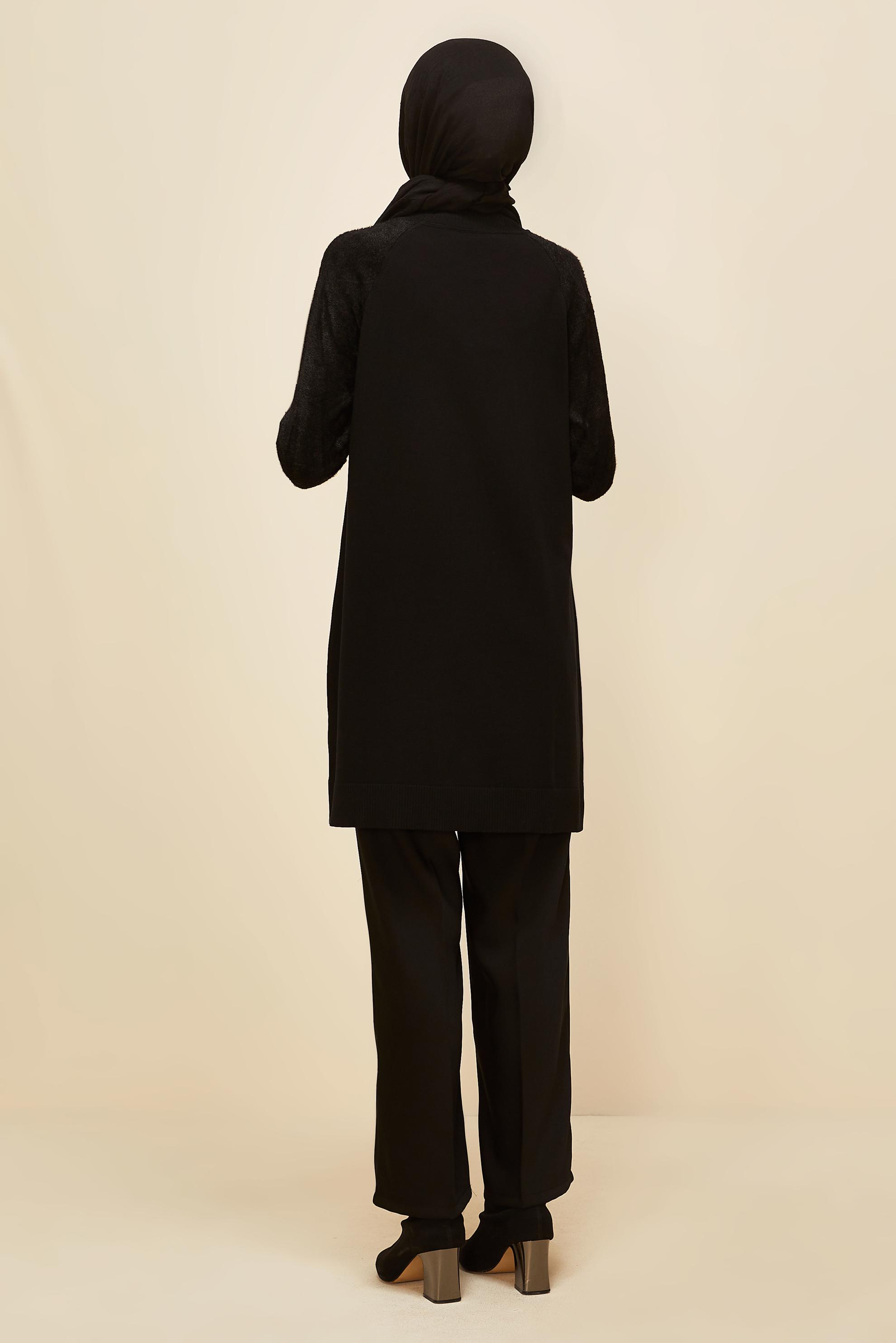 Tesettür giyim SİYAH DÜĞMELİ TRİKO TUNİK 45929