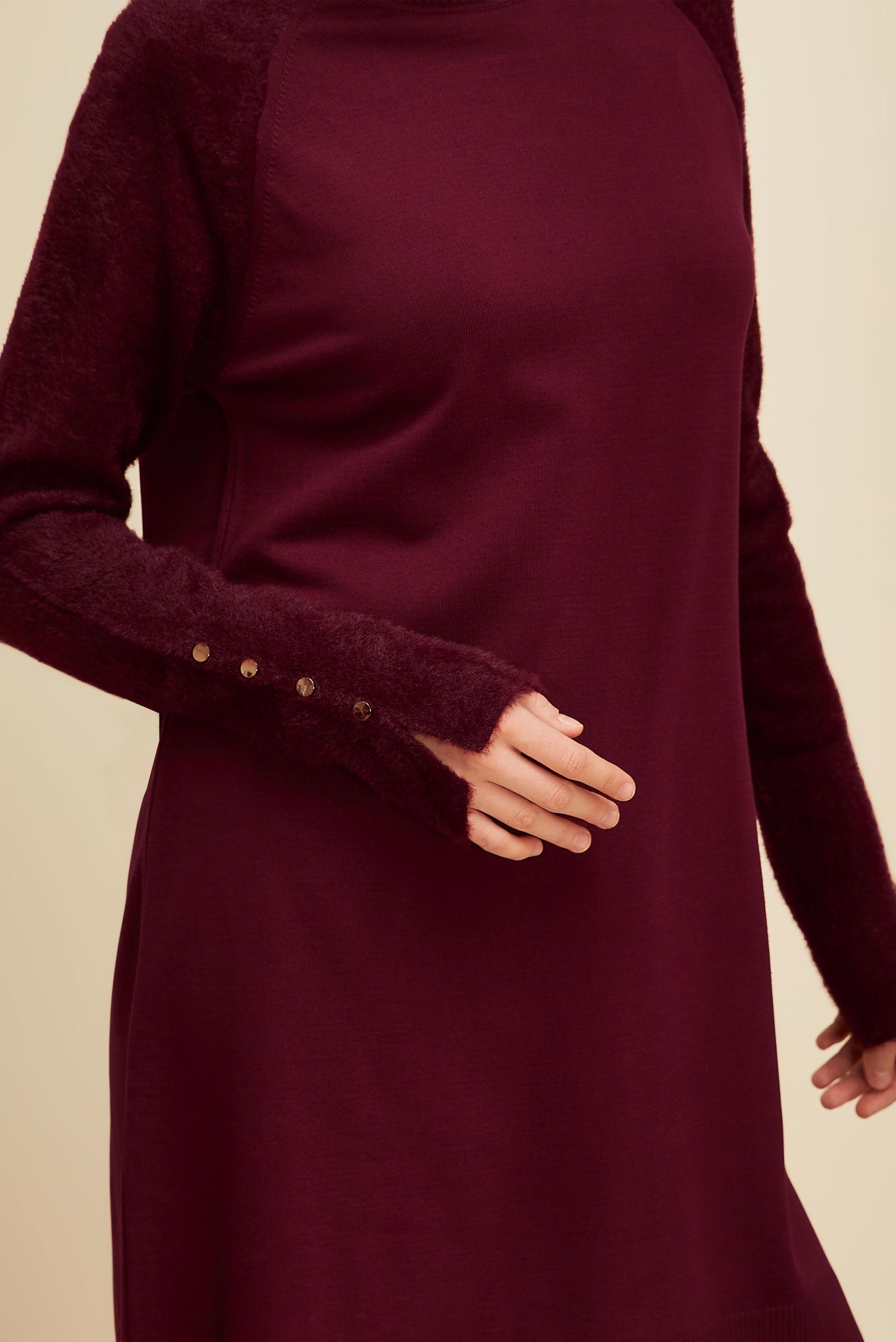 Tesettür giyim BORDO DÜĞMELİ TRİKO TUNİK 45929