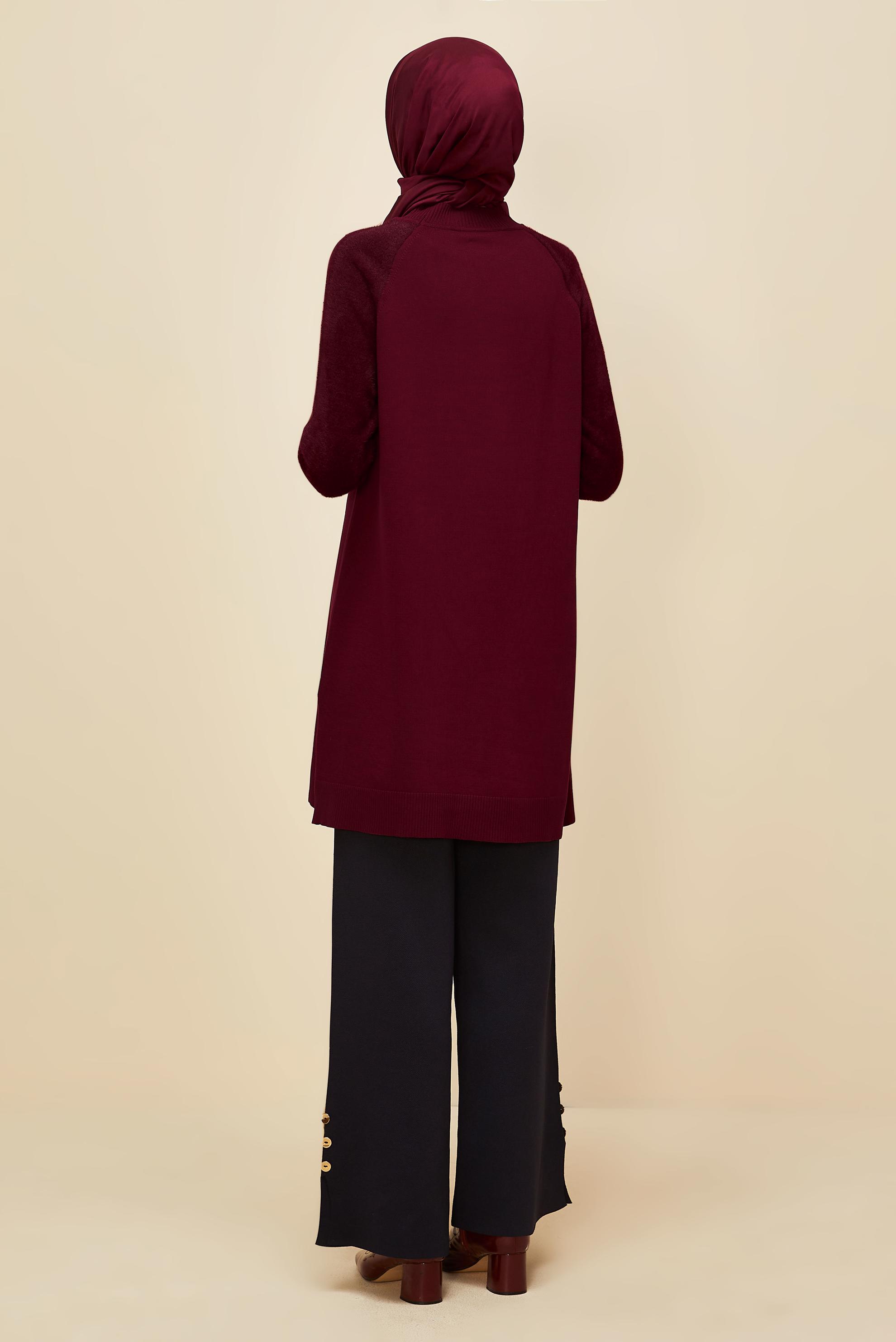 Tesettür giyim BORDO DÜĞMELİ TRİKO TUNİK 45929
