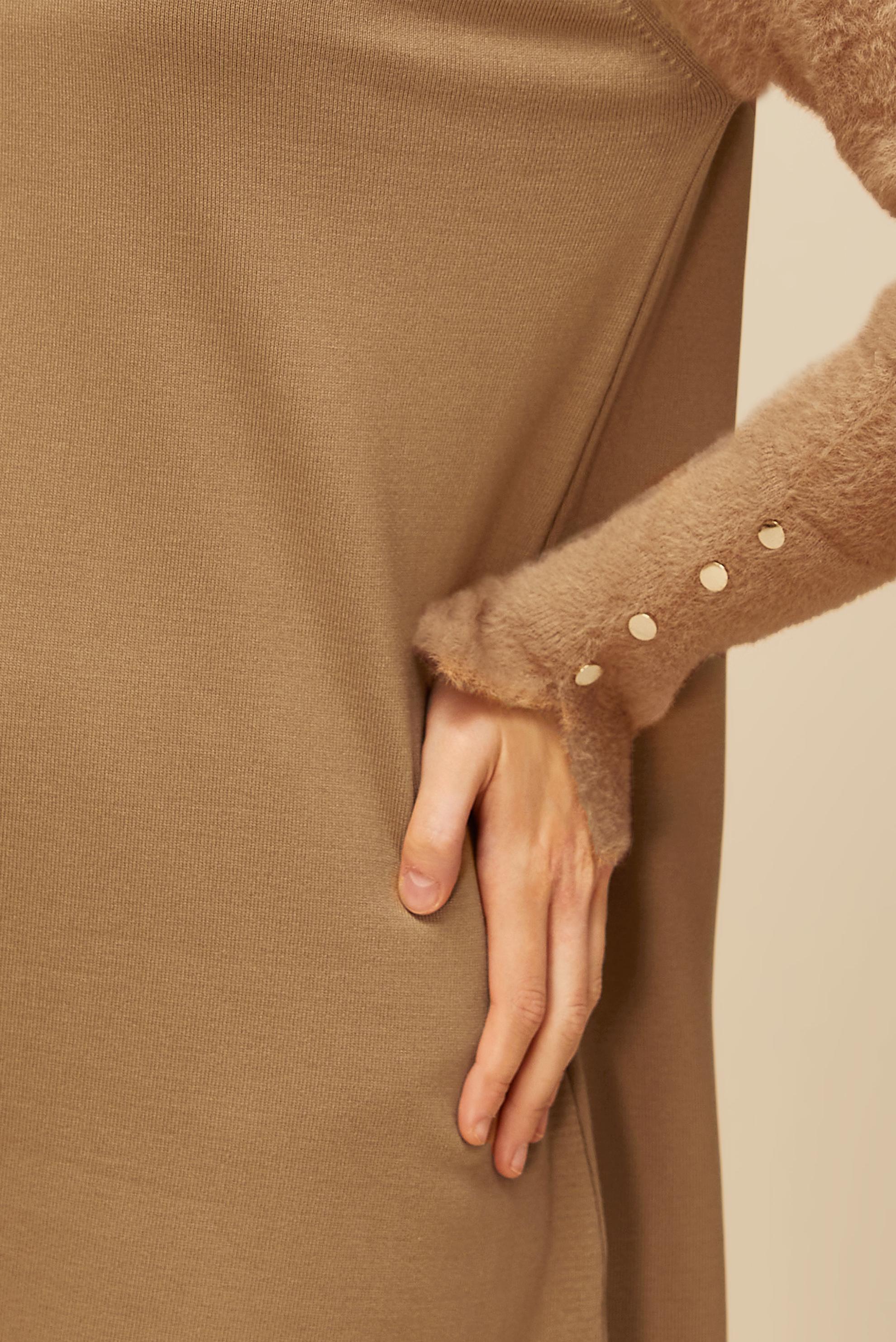 Tesettür giyim KAHVE DÜĞMELİ TRİKO TUNİK 45929