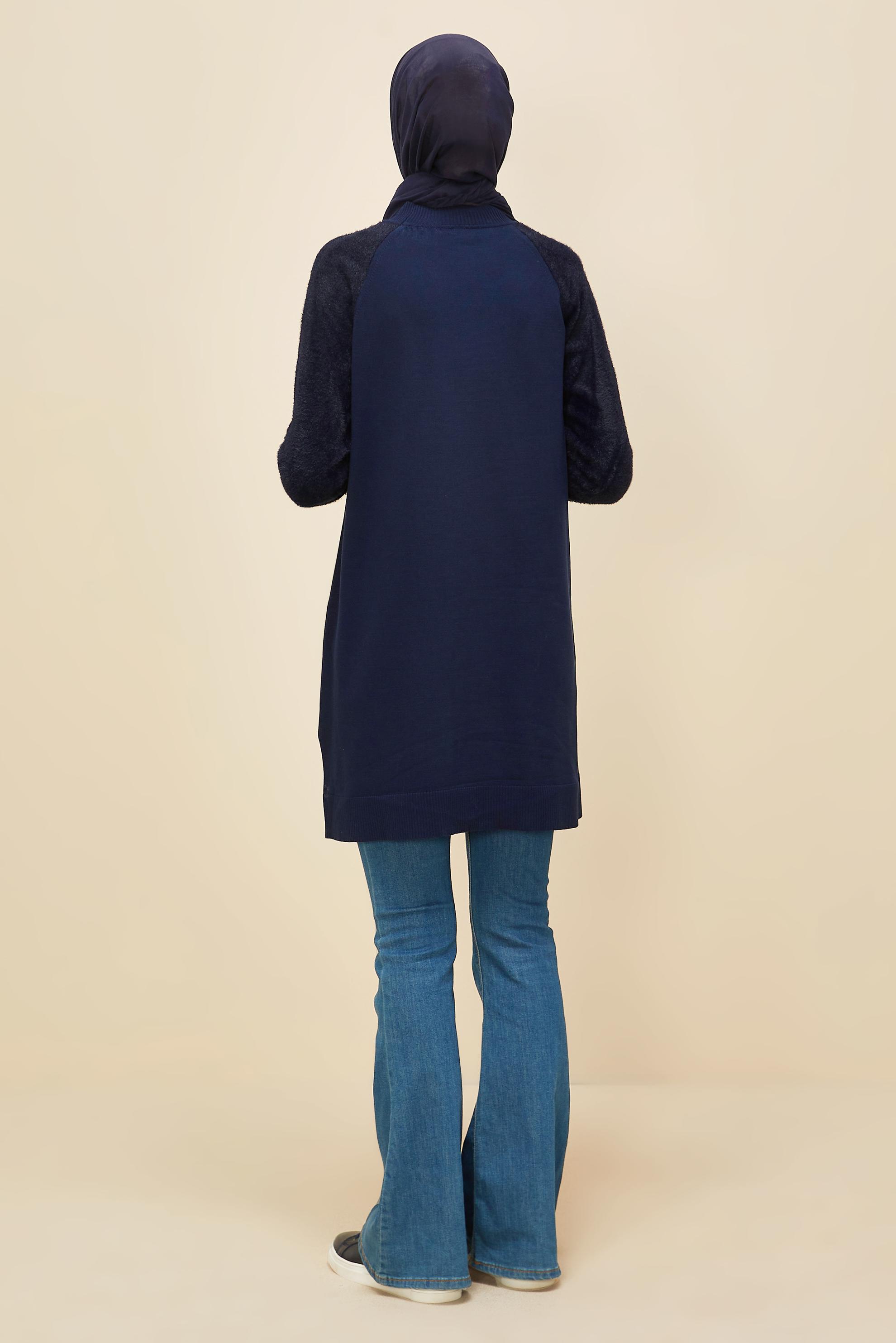 Tesettür giyim LACİVERT DÜĞMELİ TRİKO TUNİK 45929