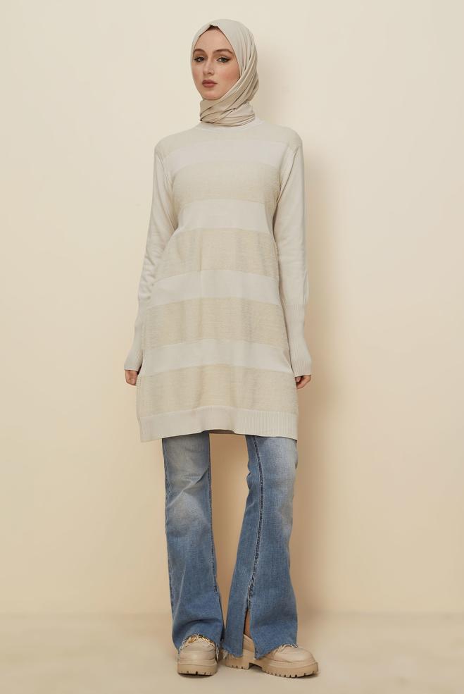 Tesettür giyim BEJ 45930 TRİKO TUNİK 38-44 - ALVİNA