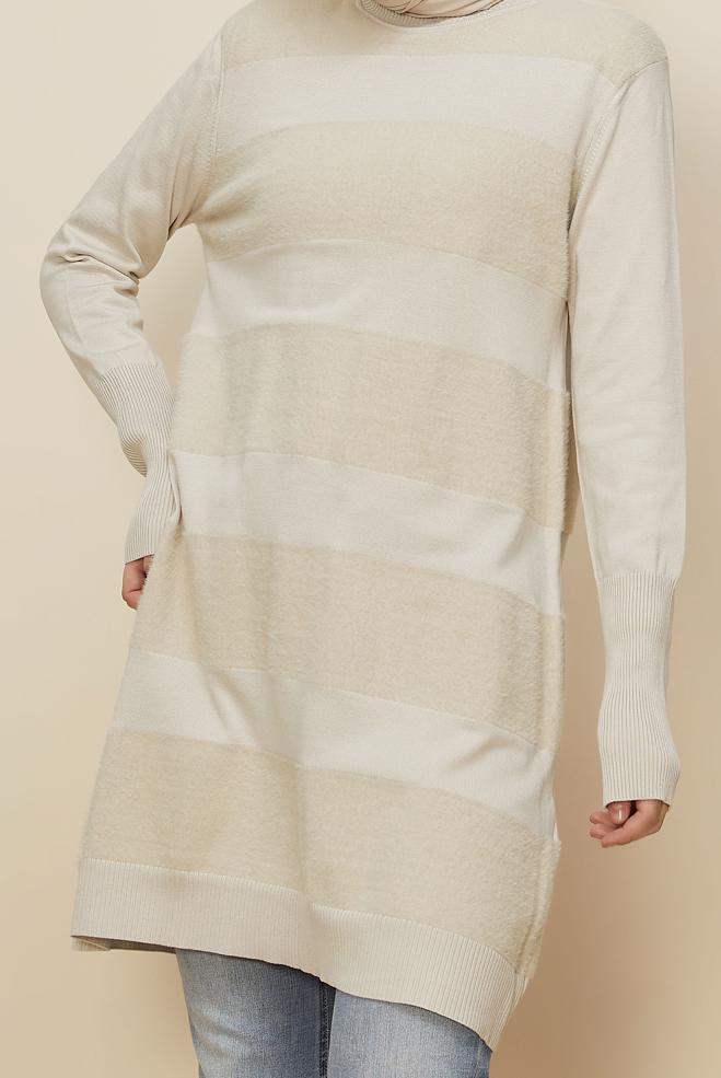 Tesettür giyim BEJ 45930 TRİKO TUNİK 38-44 - ALVİNA