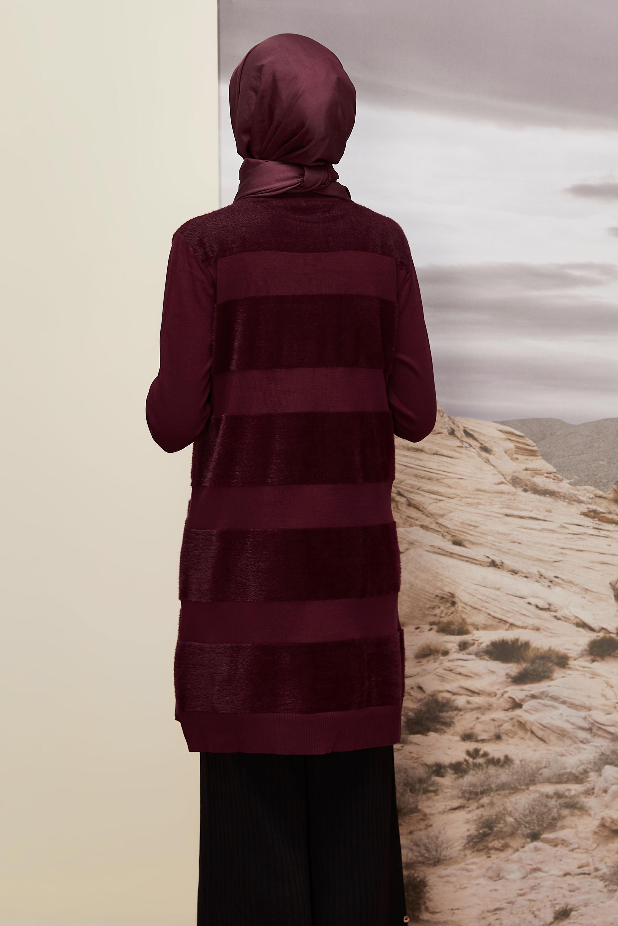 Tesettür giyim BORDO ÇİZGİLİ TRİKO TUNİK 45930