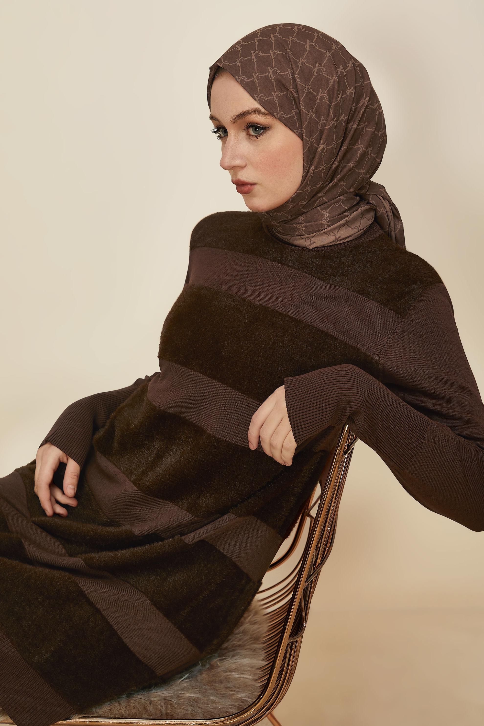 Tesettür giyim KAHVE 45930 TRİKO TUNİK 38-44