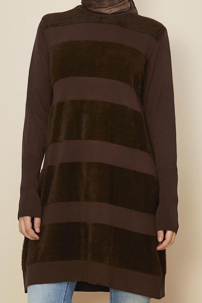 Tesettür giyim KAHVE 45930 TRİKO TUNİK 38-44 - ALVİNA