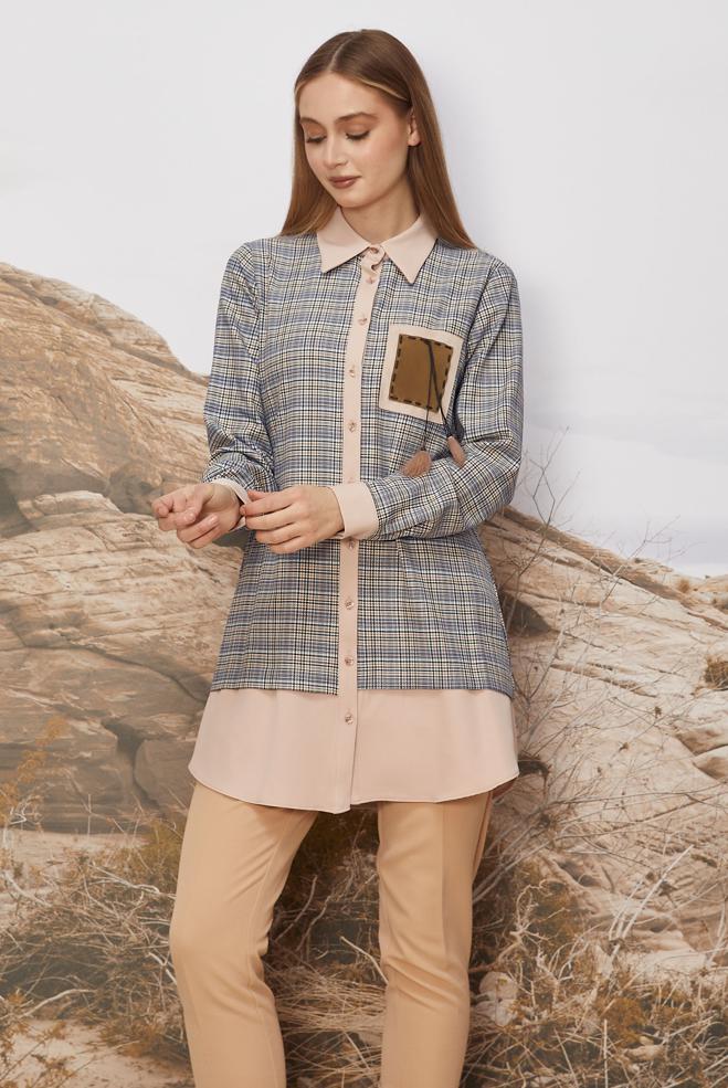 Hijab clothing NAVY BLUE 45934-1 SEUL EKOSE TUNİK 38-44 TEK40 - ALVİNA