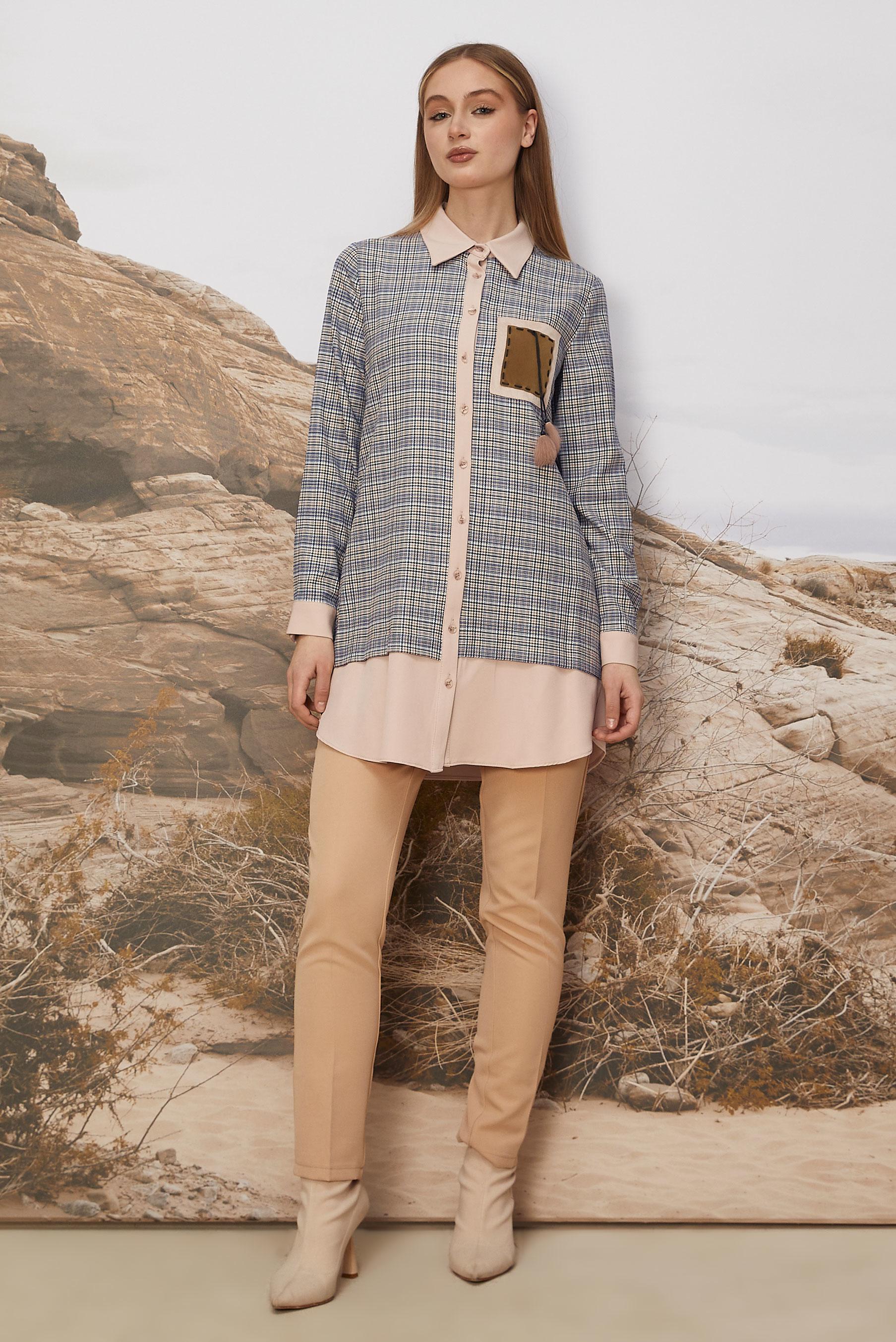 Hijab clothing NAVY BLUE PLAID SHIRT TUNIC 45934-1