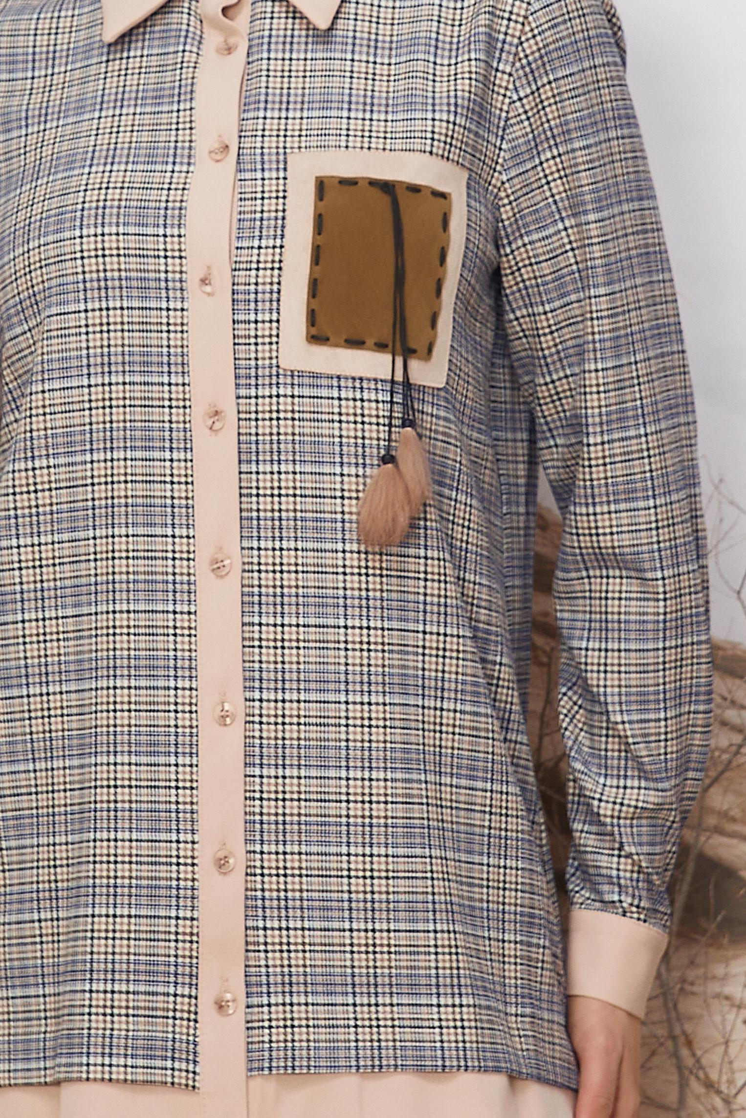 Hijab clothing NAVY BLUE PLAID SHIRT TUNIC 45934-1