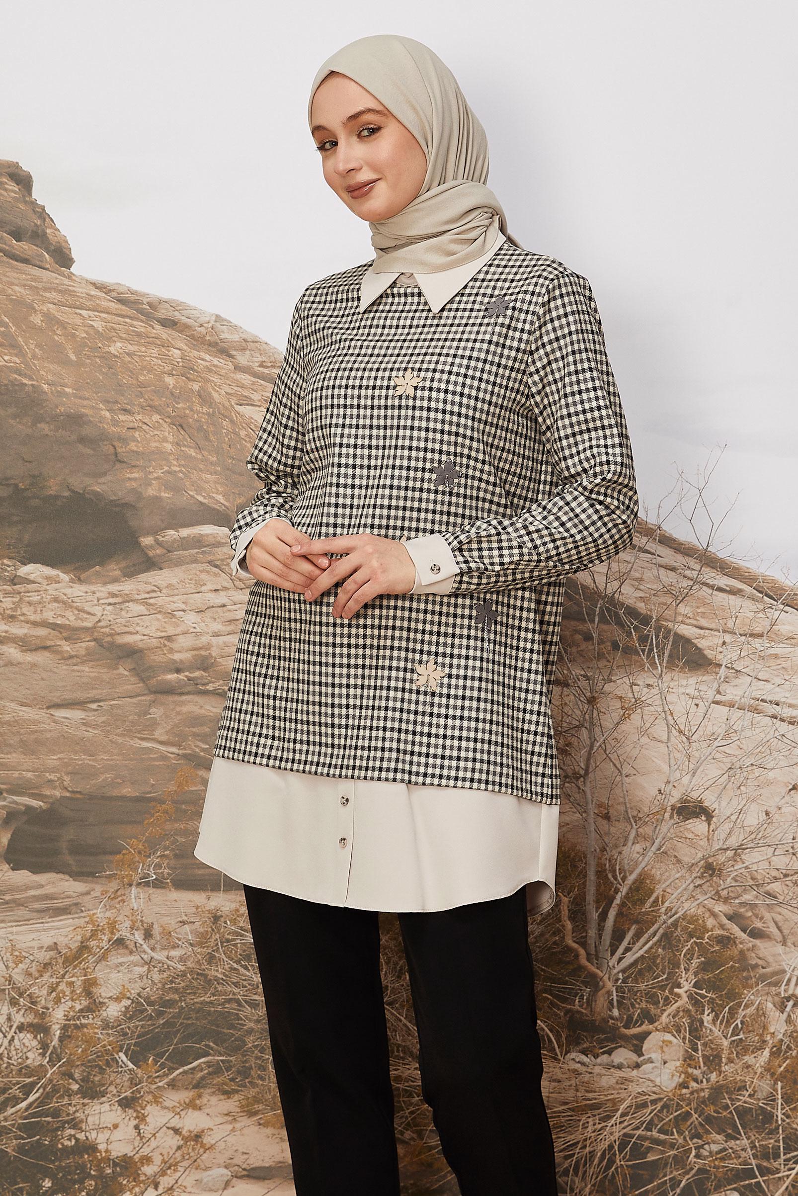 Hijab clothing GREY PLAID PATTERNED TUNIC 45937