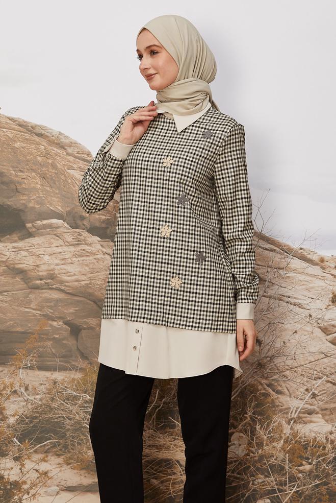 Hijab clothing GREY PLAID PATTERNED TUNIC 45937 - ALVİNA
