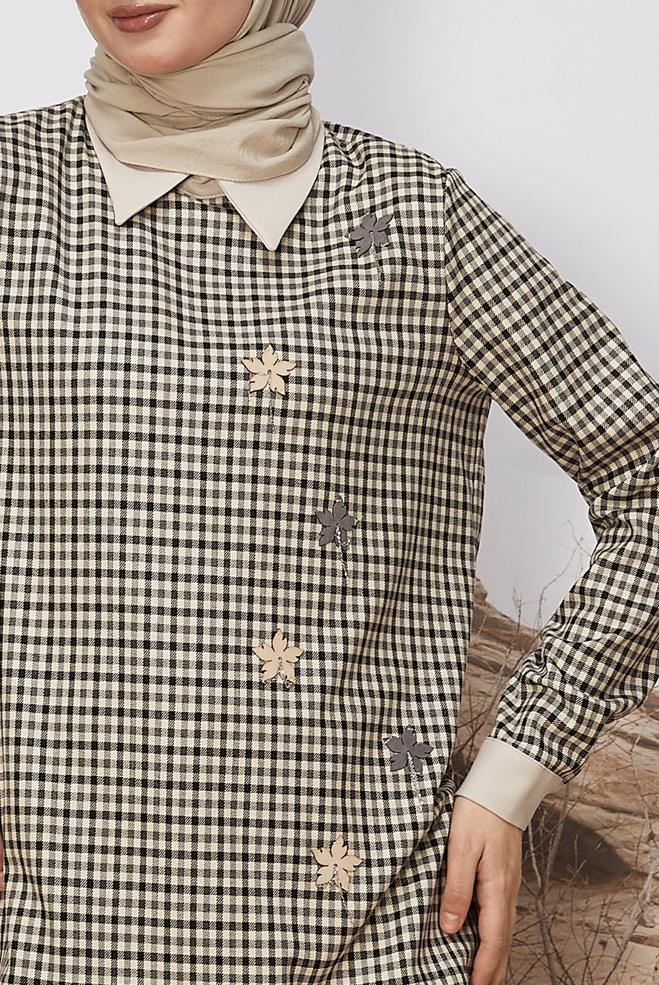 Hijab clothing GREY PLAID PATTERNED TUNIC 45937 - ALVİNA