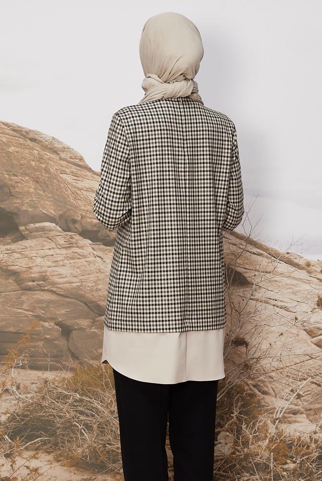 Hijab clothing GREY PLAID PATTERNED TUNIC 45937 - ALVİNA