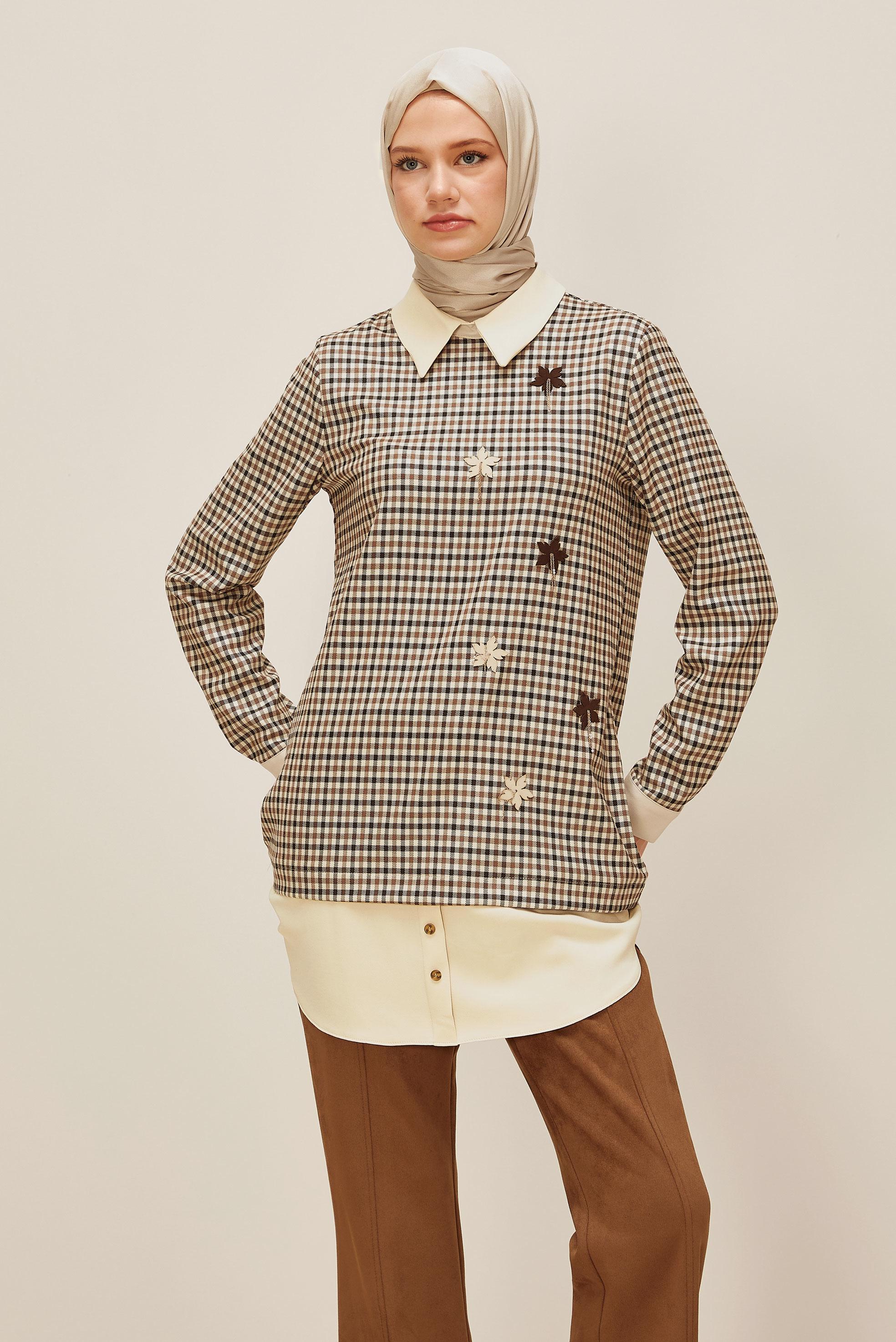 Tesettür giyim TABA EKOSE TUNİK 45937