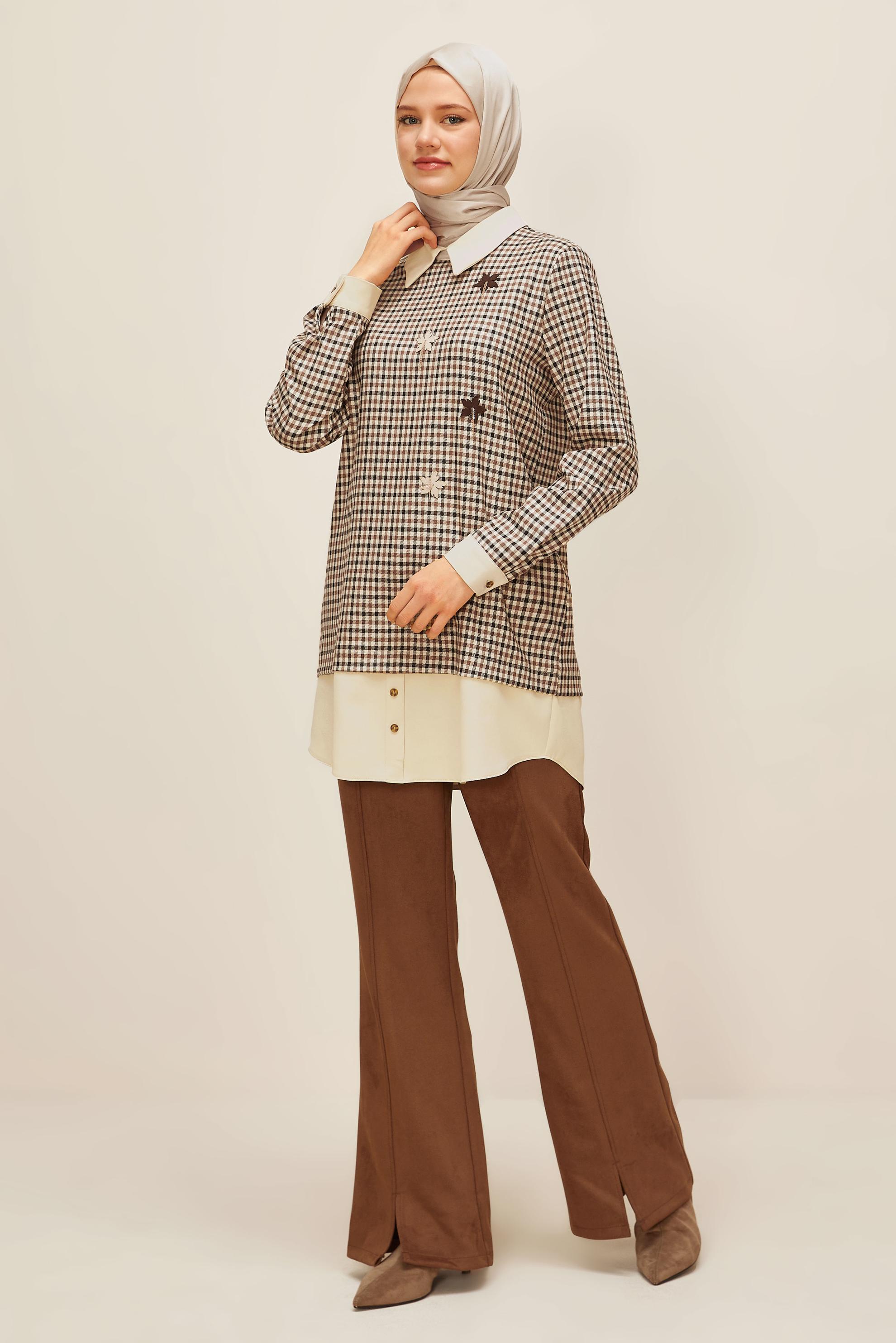 Tesettür giyim TABA EKOSE TUNİK 45937