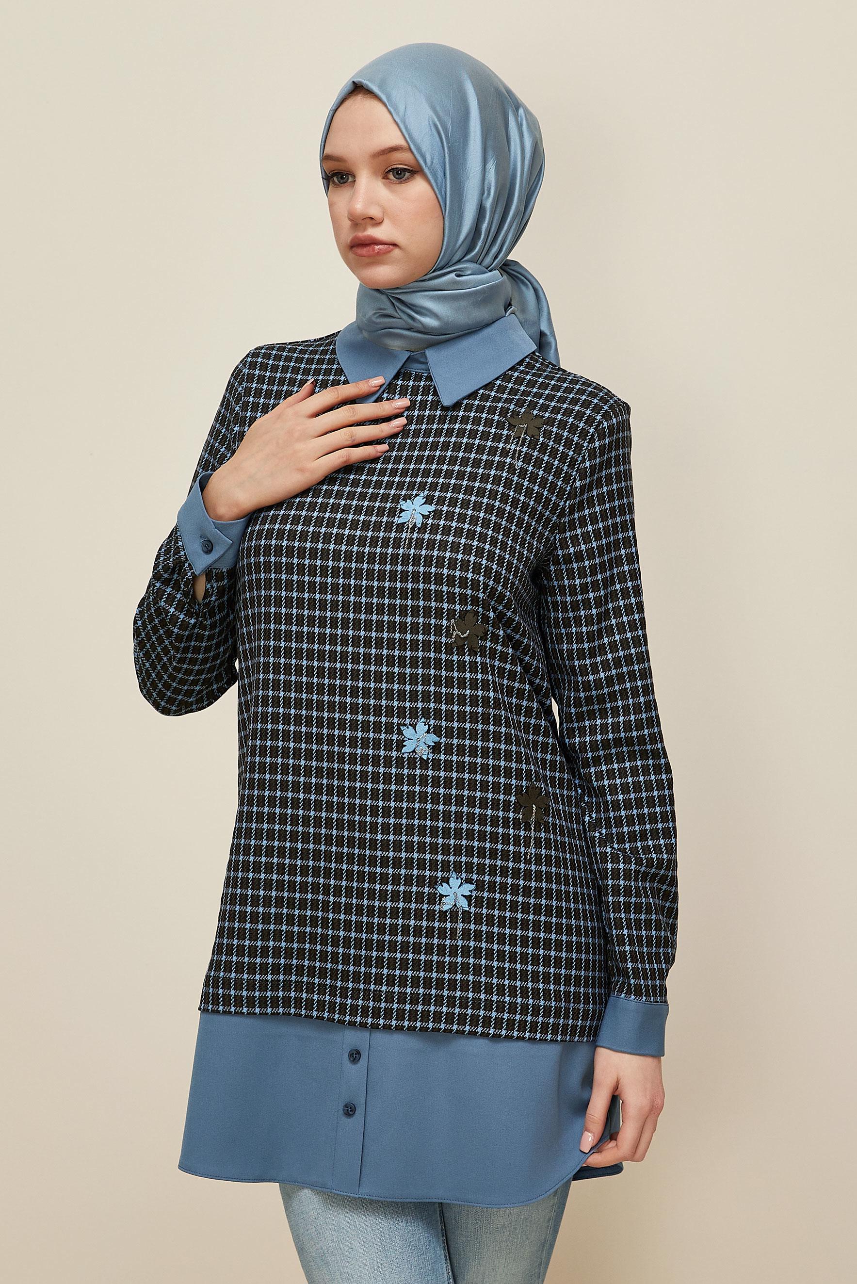Hijab clothing BLUE PLAID PATTERNED TUNIC 45937-1