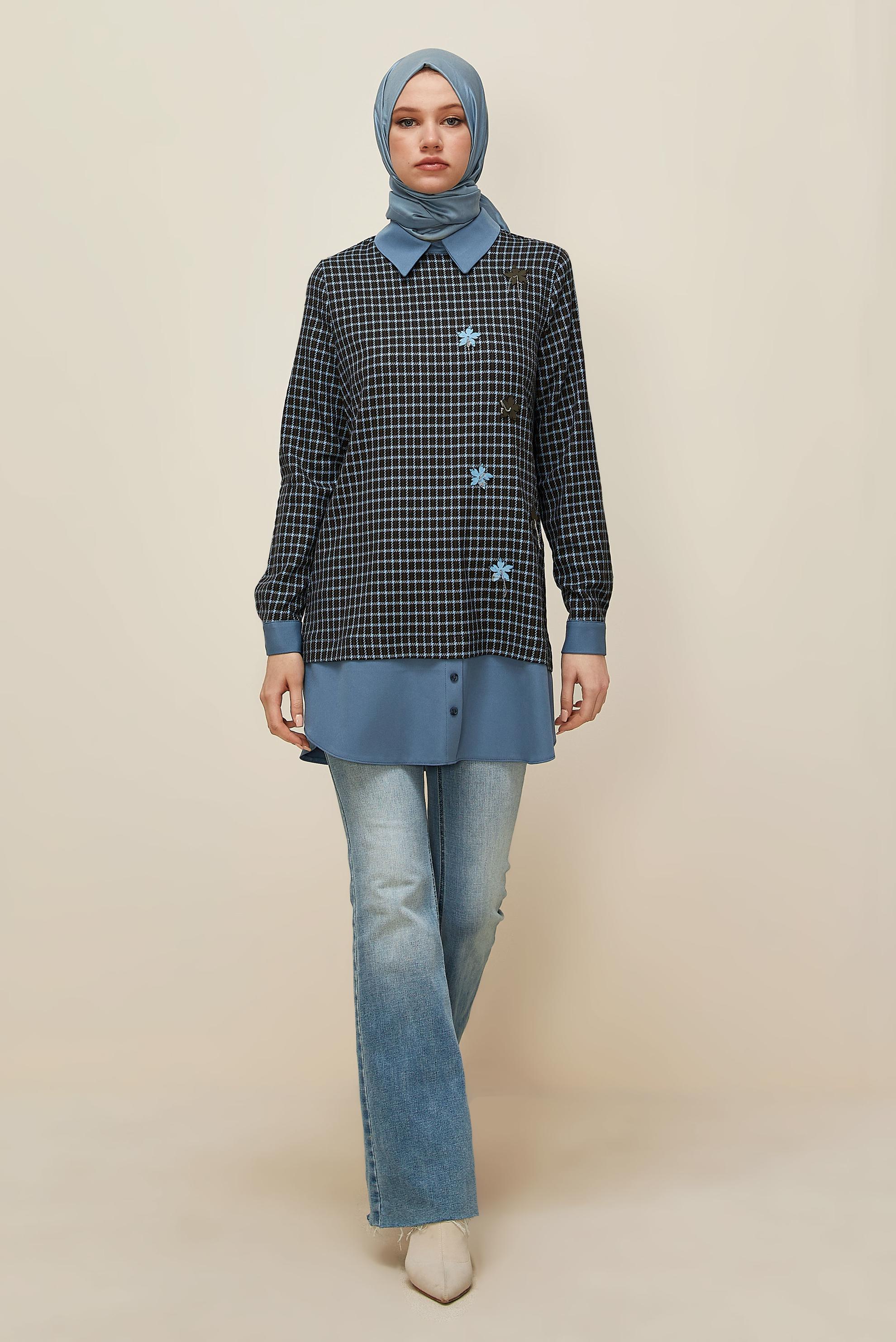 Hijab clothing BLUE PLAID PATTERNED TUNIC 45937-1