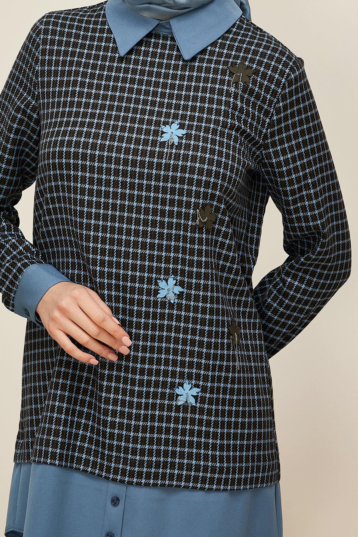 Hijab clothing BLUE PLAID PATTERNED TUNIC 45937-1